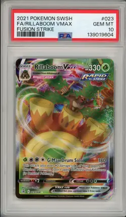 2021 Pokemon SWSH Fusion Strike Rillaboom VMAX Full Art #023 PSA 10 - Image 1