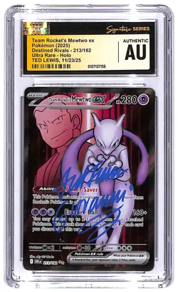 CGC Authentic Signed Ted Lewis Pokemon TCG Team Rocket's Mewtwo ex 213/182 - Image 1