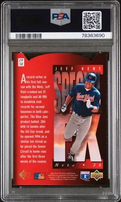 1994 SP Parallel JEFF KENT Die-Cut RED HOLOVIEW Rare Insert # 19 Mets PSA 7 - Image 2