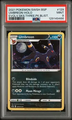 UMBREON SWSH129 PSA 9 EVOLVING SKIES 3 PACK BLISTER PROMO POKEMON CARD ENGLISH - Image 1