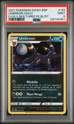 UMBREON SWSH129 PSA 9 EVOLVING SKIES 3 PACK BLISTER PROMO POKEMON CARD ENGLISH - Image 3