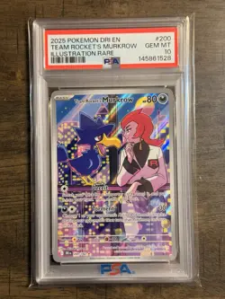 Pokemon Destined Rivals Team Rockets Murkrow Illustration Rare 200/182 PSA 10 - Image 1