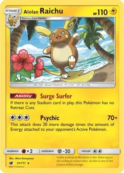 Pokemon TCG | Alolan Raichu Holo 31/111 Crimson Invasion | NM/VLP - Image 1