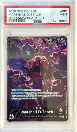 2025 ONE PIECE MARSHALL D. TEACH 2ND ANNIVERSARY OP09-081 FOIL PSA 9 ENGLISH - Image 1