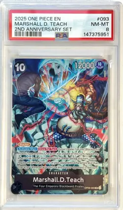 2025 ONE PIECE MARSHALL D. TEACH OP09-093 2ND ANNIVERSARY FOIL PSA 8 ENGLISH - Image 1