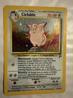 Pokemon TCG Clefable Holo Unlimited Rare Card Base Set 2, 5/130 - Swirl LP - Image 1