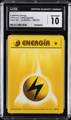 1999 POKEMON SPANISH BASE SET 1ST ED #100/102 LIGHTNING ENERGY CGC 10 GEM MINT - Image 1