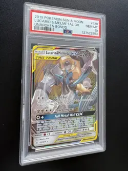 PSA 10 GEM MINT Pokemon Lucario and Melmetal GX Unbroken Bonds TAG TEAM 120/214 - Image 3