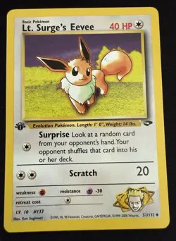 Pokemon Lt. Surge's Eevee 1st Edition 51/132 Gym Challenge Uncommon - Image 1