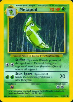 METAPOD 54/102 COMMON BASE SET UNLIMITED POKEMON MP - Image 1