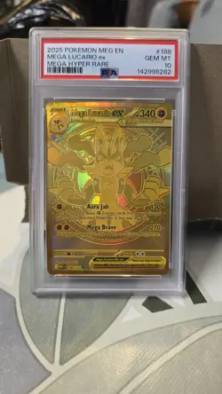 Mega Lucario Ex Gold Card Pokemon Mega Evolution 2025 188/132 PSA 10 - Image 1