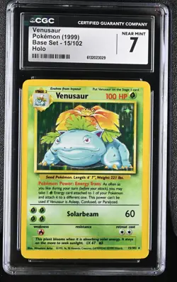 CGC 7 NEAR MINT Venusaur 15/102 Base Set Holo Pokemon Card - Image 1