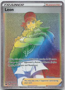 LEON 195/185 RAINBOW RARE VIVID VOLTAGE POKEMON NM/M - Image 1
