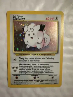 Pokemon TCG Clefairy 5/102 Base Set Unlimited Holo Rare English LP - Image 1