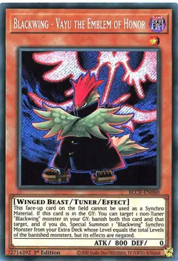 Blackwing - Vayu the Emblem of Honor - BLCR-EN060 Secret Rare 1st Edition Yugioh - Image 1