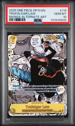 2025 ONE PIECE OP10-ROYAL BLOOD MANGA ALTERNATE ART #119 TRAFALGAR LAW PSA 10 - Image 1