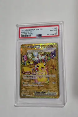 PSA 8 Pikachu ex 247/191 Sv08 Surging Sparks Hyper Rare Holo Pokemon Card 2024 - Image 3