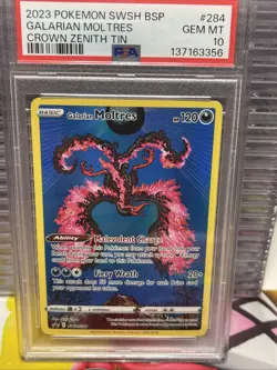 2023 POKEMON SWSH BLACK STAR PROMO CROWN ZENITH TIN #284 GALARIAN MOLTRES PSA 10 - Image 1