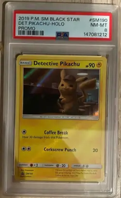 2019 POKEMON SM BLACK STAR PROMO #SM190 DETECTIVE PIKACHU-HOLO PSA 8 - Image 1