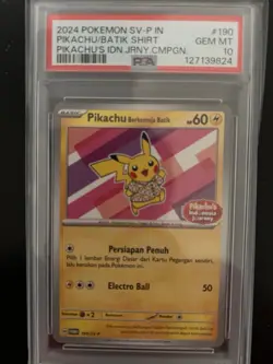 Pokemon Pikachu Berkemeja Batik 190/SV-P Promo PSA 10 SV-P Indonesia Journey - Image 1