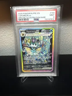 2025 POKEMON PRISMATIC EVOLUTIONS VAPOREON EX #149 PSA 9 MINT - Image 1