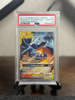 2019 POKEMON SUN & MOON UNBROKEN BONDS #20 RESHIRAM & CHARIZARD GX PSA 10 - Image 1
