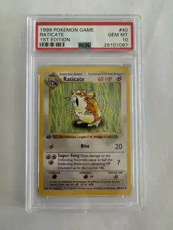 Base Set 1st Edition RATICATE #40/102 PSA 10 GEM MINT 1999 Pokemon Card Game - Image 1