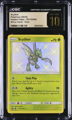 2019 POKEMON HIDDEN FATES SCYTHER SHINY VAULT SV1/SV94 CGC 10 PRISTINE - Image 1