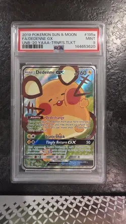 2019 Pokemon SM Unbroken Bonds Dedenne GX Promos Full Art #195a /214 PSA 9 - Image 1