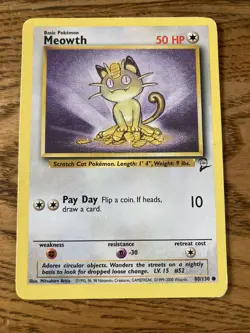 **Light Play** Meowth "Base Set 2" 80/130 Vintage Pokemon Card - Image 1