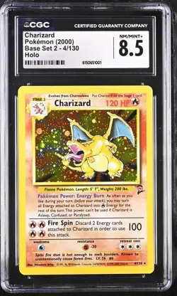 (PSA) CGC 8.5 Charizard Base Set 2 Holo Rare Pokemon Card #4 NM-Mint+ Look - Image 1