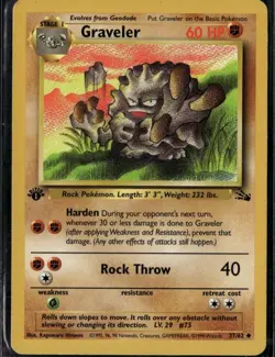 Graveler Uncommon Fossil 37/62 Fighting 1st Edition Pokemon Card - Image 1