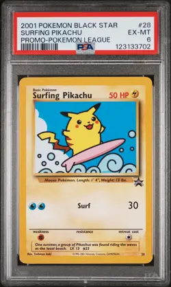 2001 POKEMON PROMO BLACK STAR POKEMON LEAGUE #28 SURFING PIKACHU PSA 6 - Image 1