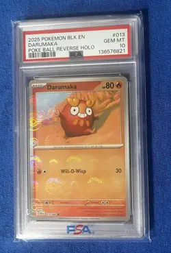 2025 POKEMON BLK EN-BLACK BOLT POKE BALL REVERSE HOLO #013 DARUMAKA PSA 10 - Image 1