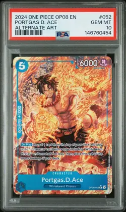 2024 ONE PIECE PORTGAS.D.ACE TWO LEGENDS OP08-052 ALT ART PARALLEL PSA 10 - Image 1