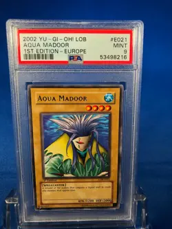 2002 Yugioh PSA 9 Aqua Madoor EUROPE LOB-E021 1st Edition Rare Card - Image 2