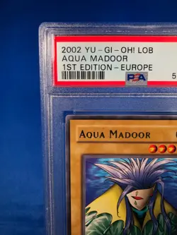 2002 Yugioh PSA 9 Aqua Madoor EUROPE LOB-E021 1st Edition Rare Card - Image 3