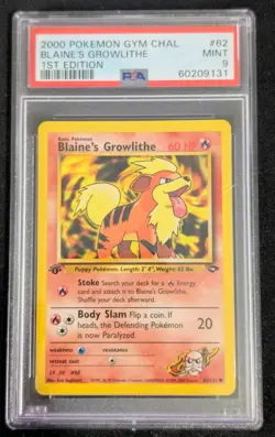 PSA 9 Blaine's Growlithe 1st Edition 62/132 Gym Challenge MINT Pokemon Card 2000 - Image 1