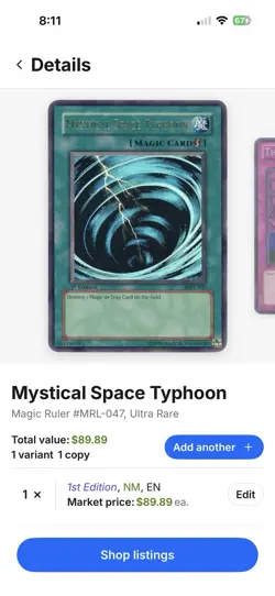 Yu-Gi-Oh! 2002 Mystical Space Typhoon Magic Ruler MRL-047 1st Edition Ultra Rare - Image 2
