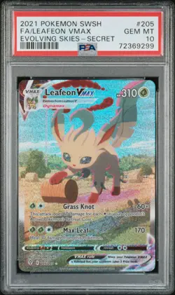 2021 POKEMON SWSH EVOLVING SKIES #205/203 LEAFEON VMAX SECRET ALT ART PSA 10 - Image 1