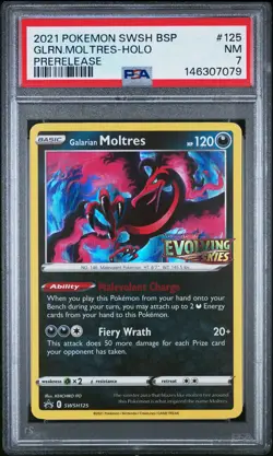 2021 POKEMON SWSH BLACK STAR PROMO PRERELEASE #125 GALARIAN MOLTRES-HOLO PSA 7 - Image 1