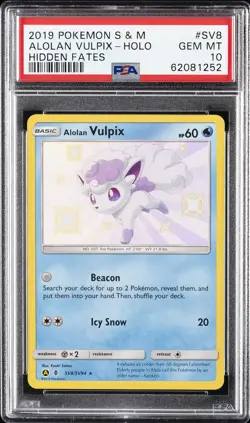2019 POKEMON SUN & MOON HIDDEN FATES #SV8 ALOLAN VULPIX-HOLO PSA 10 - Image 1