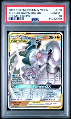 2019 Pokemon Cosmic Eclipse Arceus Dialga Palkia GX #156/236 PSA 10 - Image 1