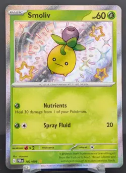 Pokemon Smoliv #102/091 English Paldean Fates Shiny Rare - Image 1