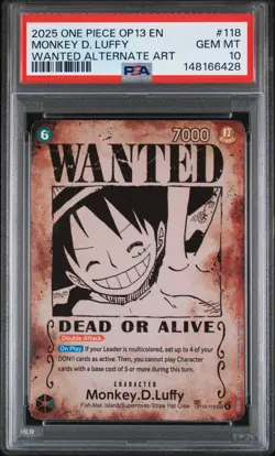 2025 ONE PIECE OP13-CARRYING ON HIS WILL #118 MONKEY D. LUFFY PSA 10 - Image 1