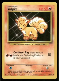 Pokemon Cards Vulpix 68/102 Base Set Common LP - Image 1