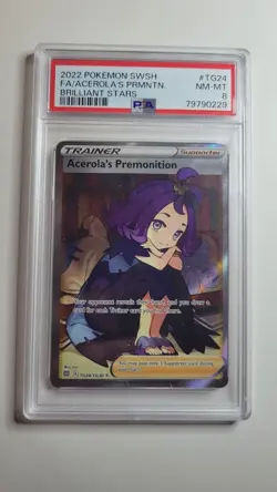 PSA 8 NM-MT Acerola's Premonition Full Art Brilliant Stars Pokemon Card #TG24 - Image 1