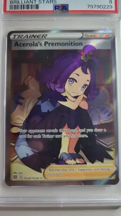 PSA 8 NM-MT Acerola's Premonition Full Art Brilliant Stars Pokemon Card #TG24 - Image 3