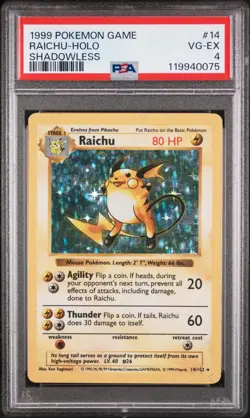 1999 Pokemon GAME RAICHU - HOLO SHADOWLESS #14 PSA 4 VG-EX - Image 1