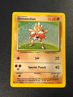 Pokemon Base Set Unlimited Hitmonchan 7/102 Holo Rare NM-LP - Image 1